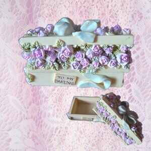 Vintage Box of Pink Roses Trinket Box Romantic Cottagecore Victorian Style